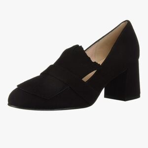 French Sole fs/ny Tassel Loafer Chunky Heel Fringe Suede Black 7